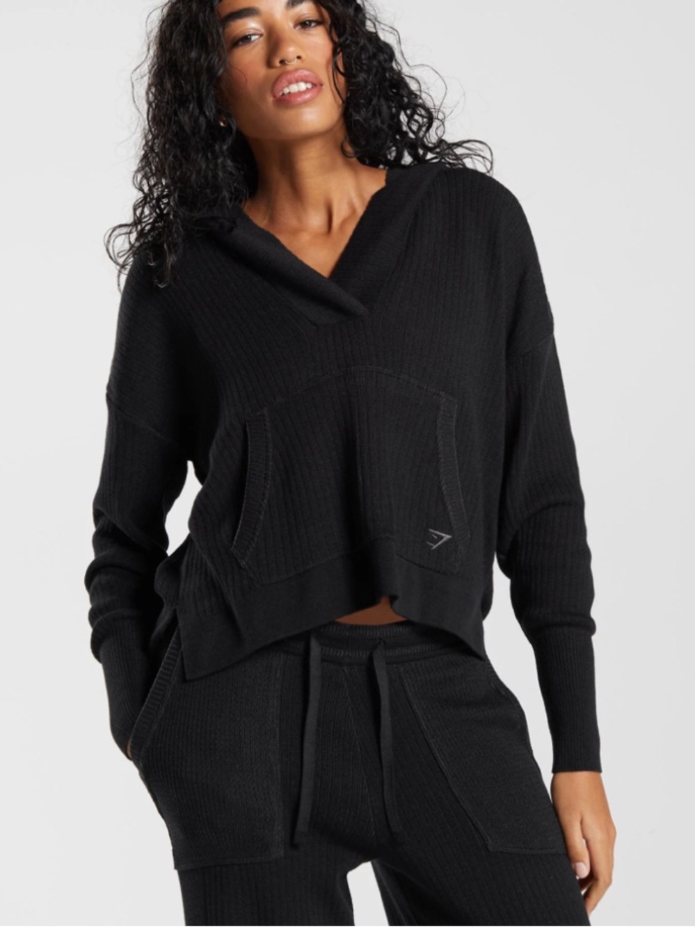 GYMSHARK Pause Hoodie Sweater Sz S Black EUC oversized hooded pocket front